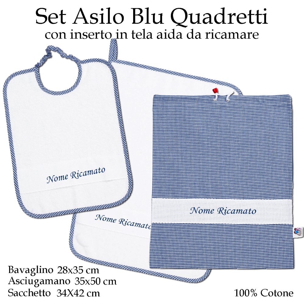 ✓ Set Asilo 3 pz Personalizzato Nome Ricamato a Macchina - Tricot