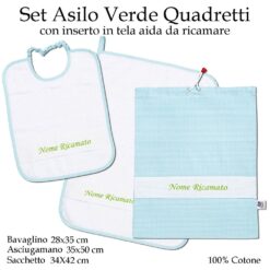 Set Scuola Materna Verde Quadretti - 3 pezzi