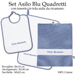 Set Scuola Materna Blu Quadretti - 3 pezzi