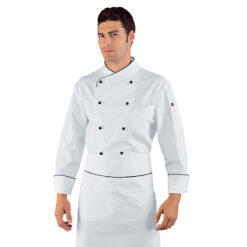 Giacca cuoco chef Pechino Isacco 057451 - colore bianco+nero - cotone 100% uomo