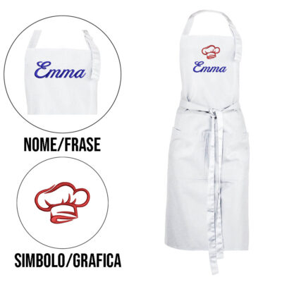 grembiule personalizzato con nome bianco con fettucce