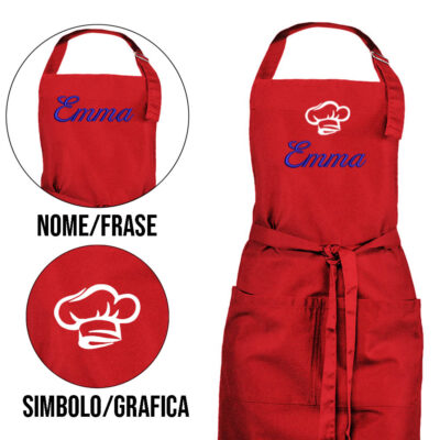 grembiule personalizzato con nome rosso acceso