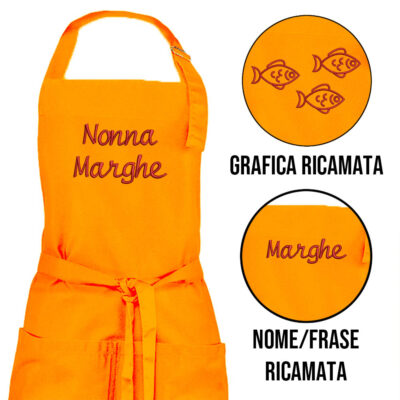 grembiule personalizzato ricamato arancione fluo