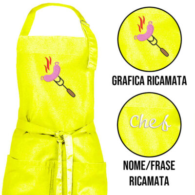 grembiule personalizzato ricamato fluo sul flronte