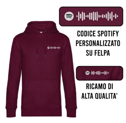 Felpa codice spotify ricamato personalizzato bordeaux top