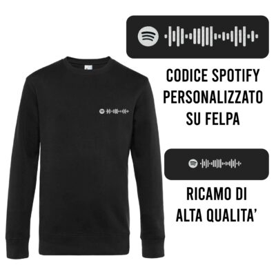 Felpa codice spotify ricamato personalizzato nera