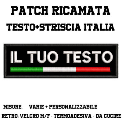 PATCH PERSONALIZZATA RICAMATA Con Testo Su Base Nera Cm.10X3