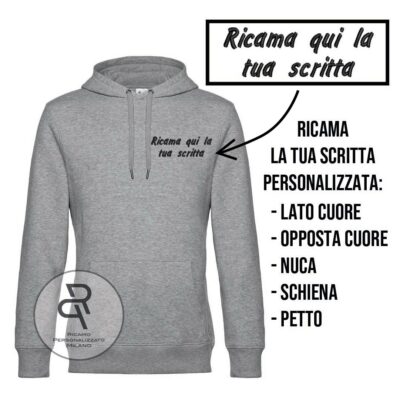 Felpa con scritta al lato del cuore ricamata personalizzata