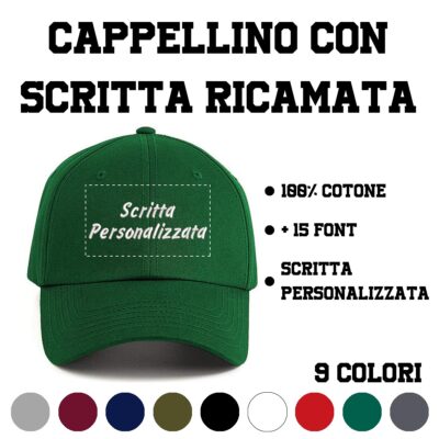 Cappellino scritta ricamata personalizzata verde