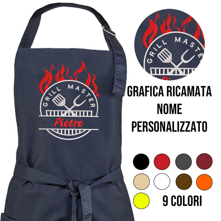 Grembiule Tasca Doppia Schno Grembiule Bambini Con Nome Ricamato - Personalizzabile, Tasca Doppia, Vari Colori Grembiule Asilo Con Tasca - Foto 4