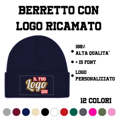 Berretto invernale personalizzato con logo blu navy