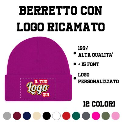 Berretto invernale personalizzato con logo fucsia