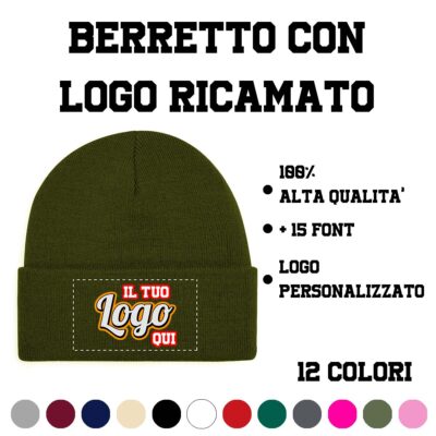 Berretto invernale personalizzato con logo verde oliva