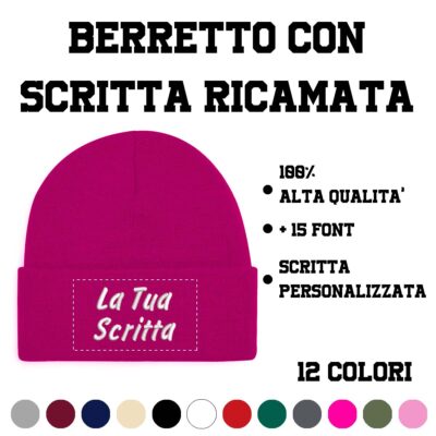 Berretto invernale scritta ricamata fucsia