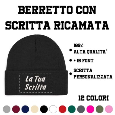 Berretto invernale scritta ricamata nero