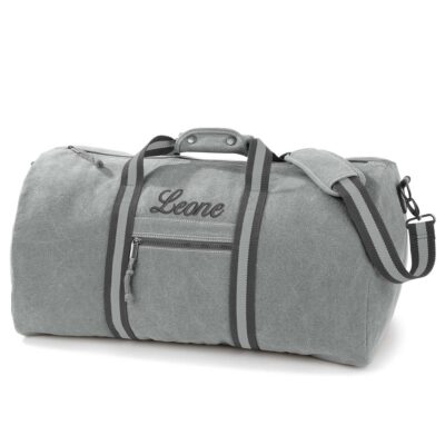 borsone in canvas con nome personalizzato grigio leone