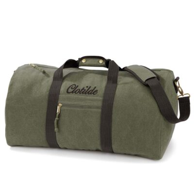 borsone in canvas con nome personalizzato verde e marrone