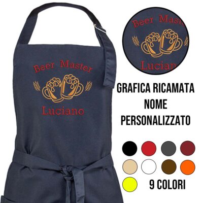 Grembiule Beer Master personalizzato ricamato antracite