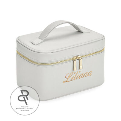 Beauty case personalizzato con nome grigio perla