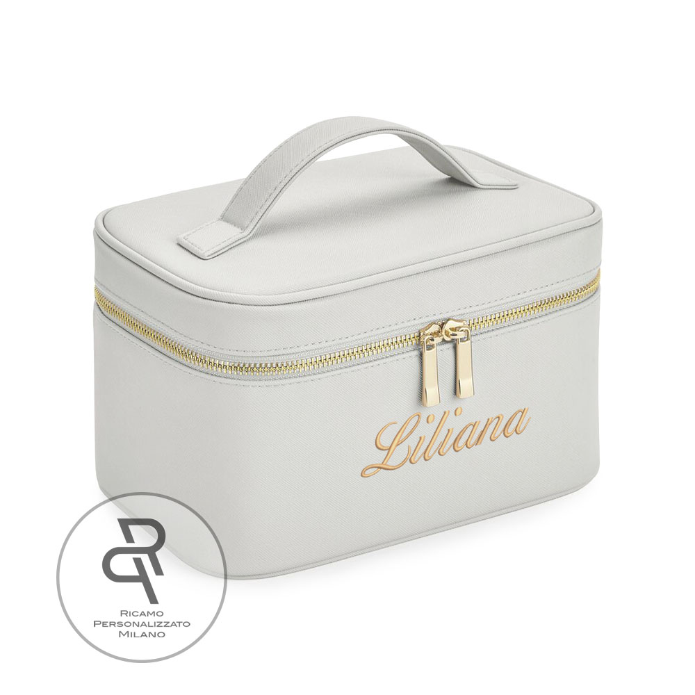 Beauty case personalizzato con nome grigio perla