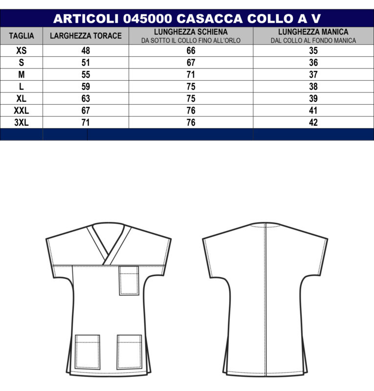 tabella taglie casacche mediche