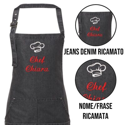 Grembiule Jeans ricamato personalizzato chef